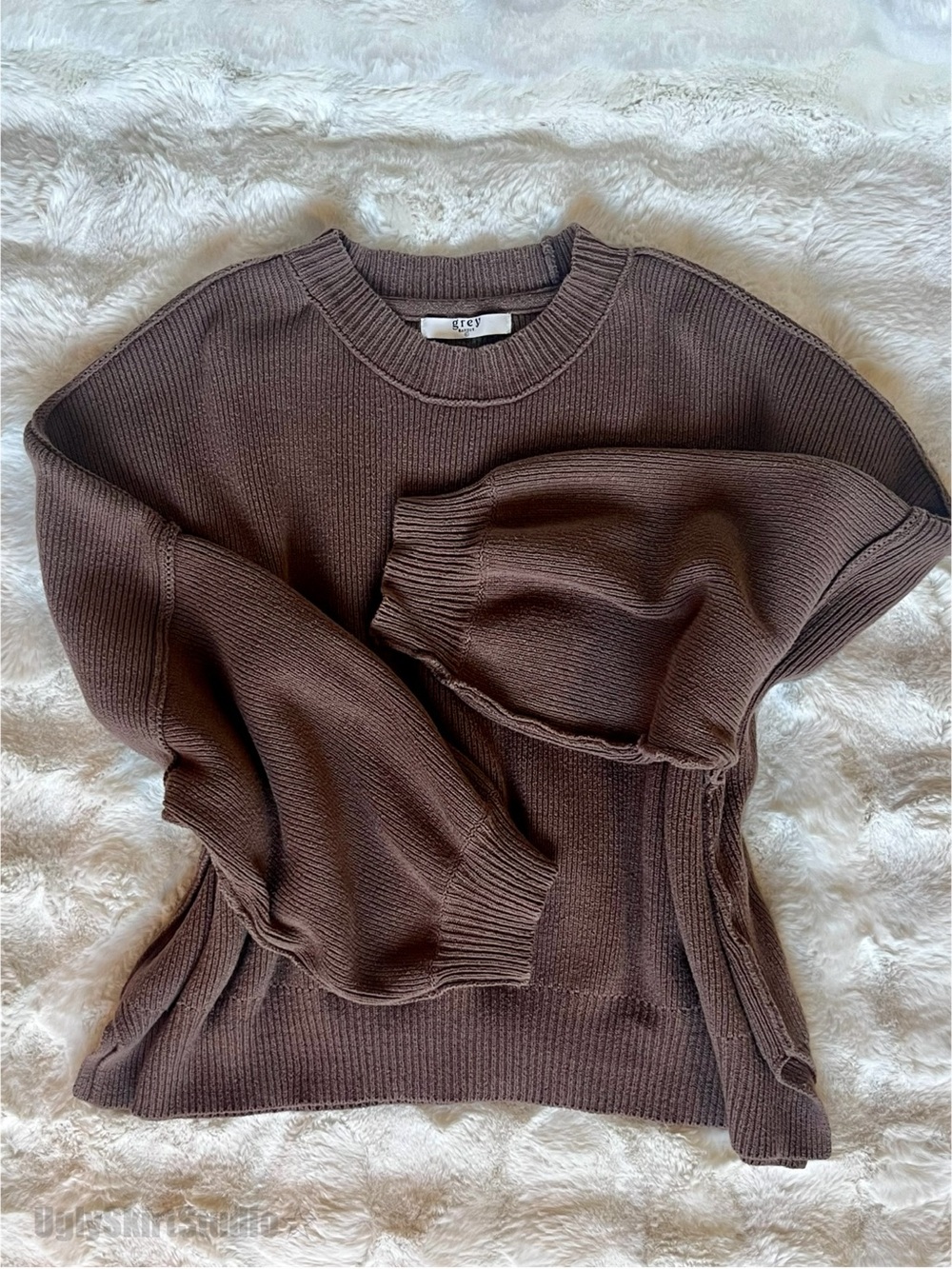 Grey Bandit Oversized Chocolate Brown Ribbed Knit Crewneck Sweater XL EUC